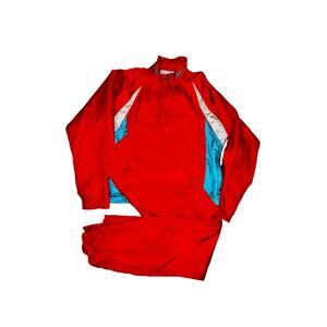 Vintage ASICS Exceltech Nylon Wind Suit Jacket Pants Set Red 1980s M